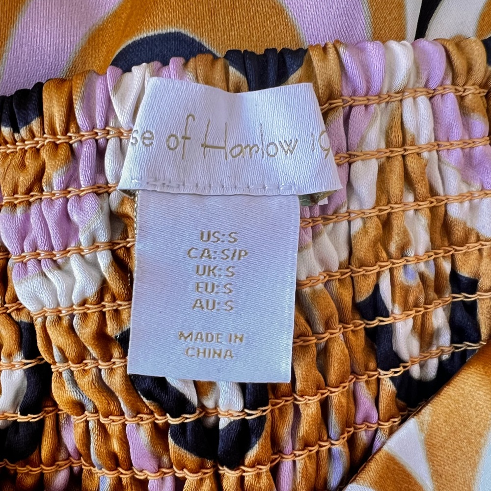 House of Harlow 1960 Art Deci Gold & Pink Satin Set. Crop & High-Waist Pants. S - Picture 3 of 13
